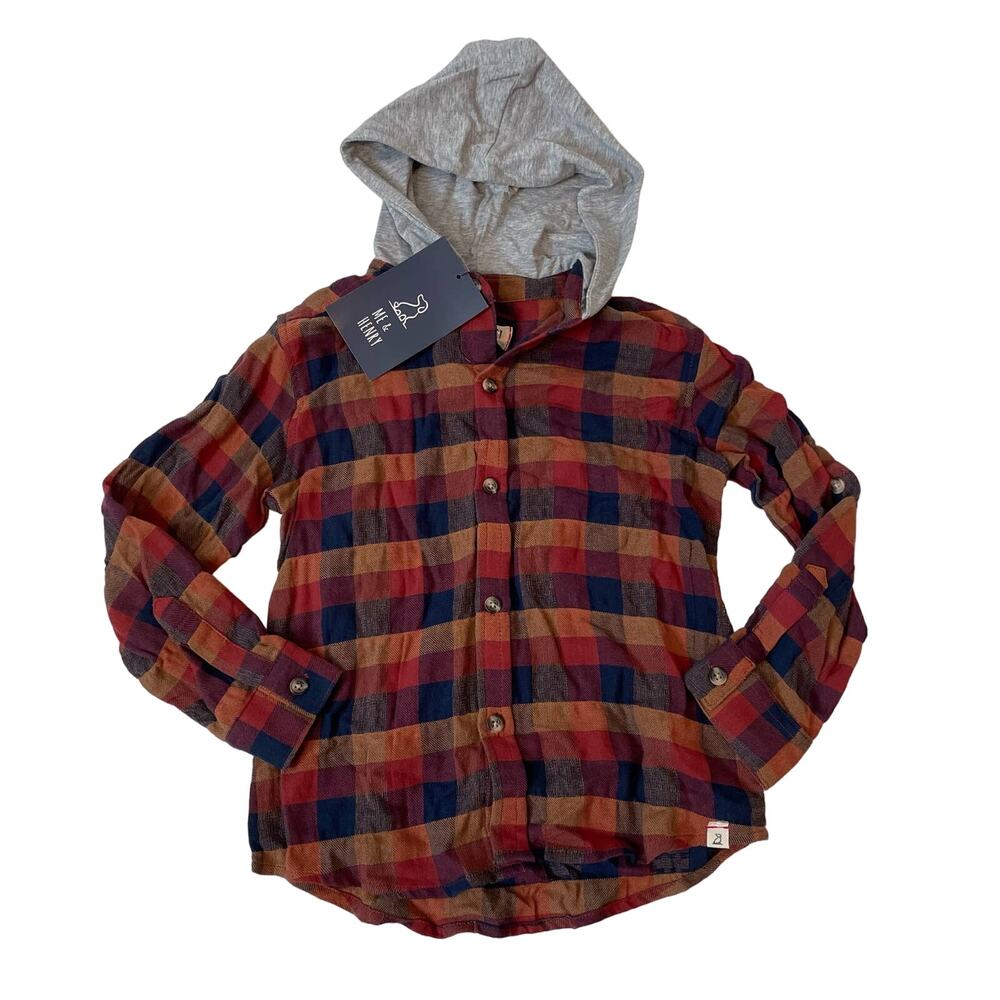 NWT Me & Henry 8/9Y plaid Dyer Hooded Shirt